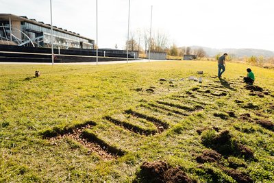 Wiese mit Schriftzug TU Ilmenu