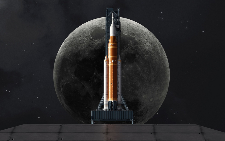 Rakete vor Mond